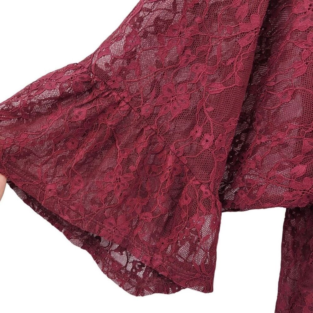 Time And Tru Lace Cardigan Maroon Peplum Ruffle Bel 3/4 Sleeves Tunic XXL - Picture 2 of 9